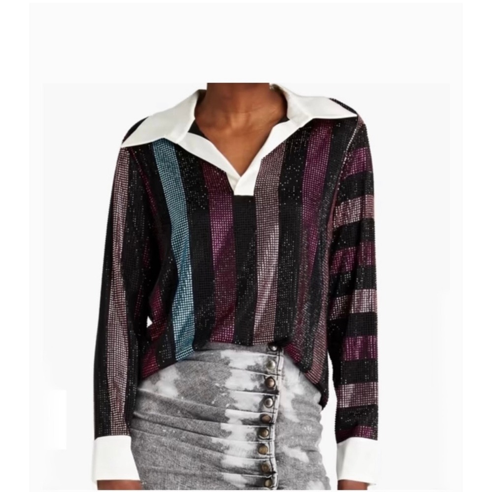 NWT Retrofete Joie Top Silk Rainbow Crystal Rhinestones Glam Sz:Small McBling